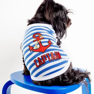 Captain Dog Tank Top in Blue & White Stripe (FINAL SALE)