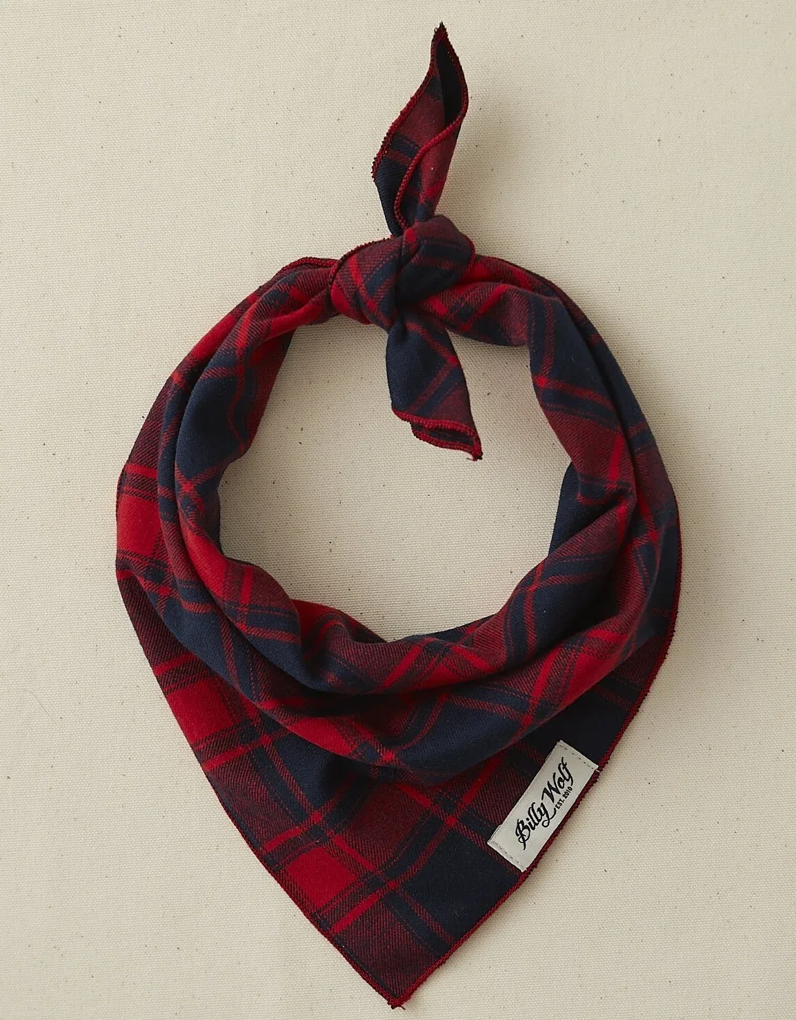 Charley Red & Navy Plaid Flannel Dog Bandana <> - Image 2