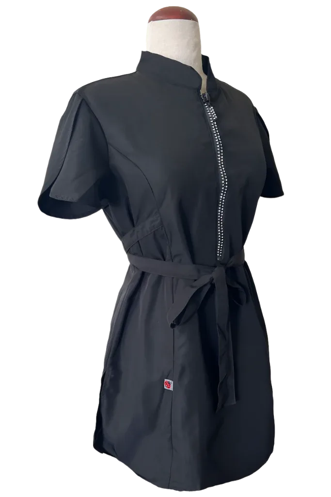 Classic Black Rhinestone Half Zipper Front Stylish Scrub Tunic by Ladybird Line - Image 2