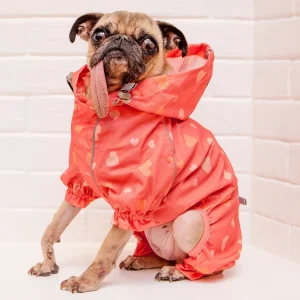 Reflective Dog Rainsuit in Pink Hearts <>