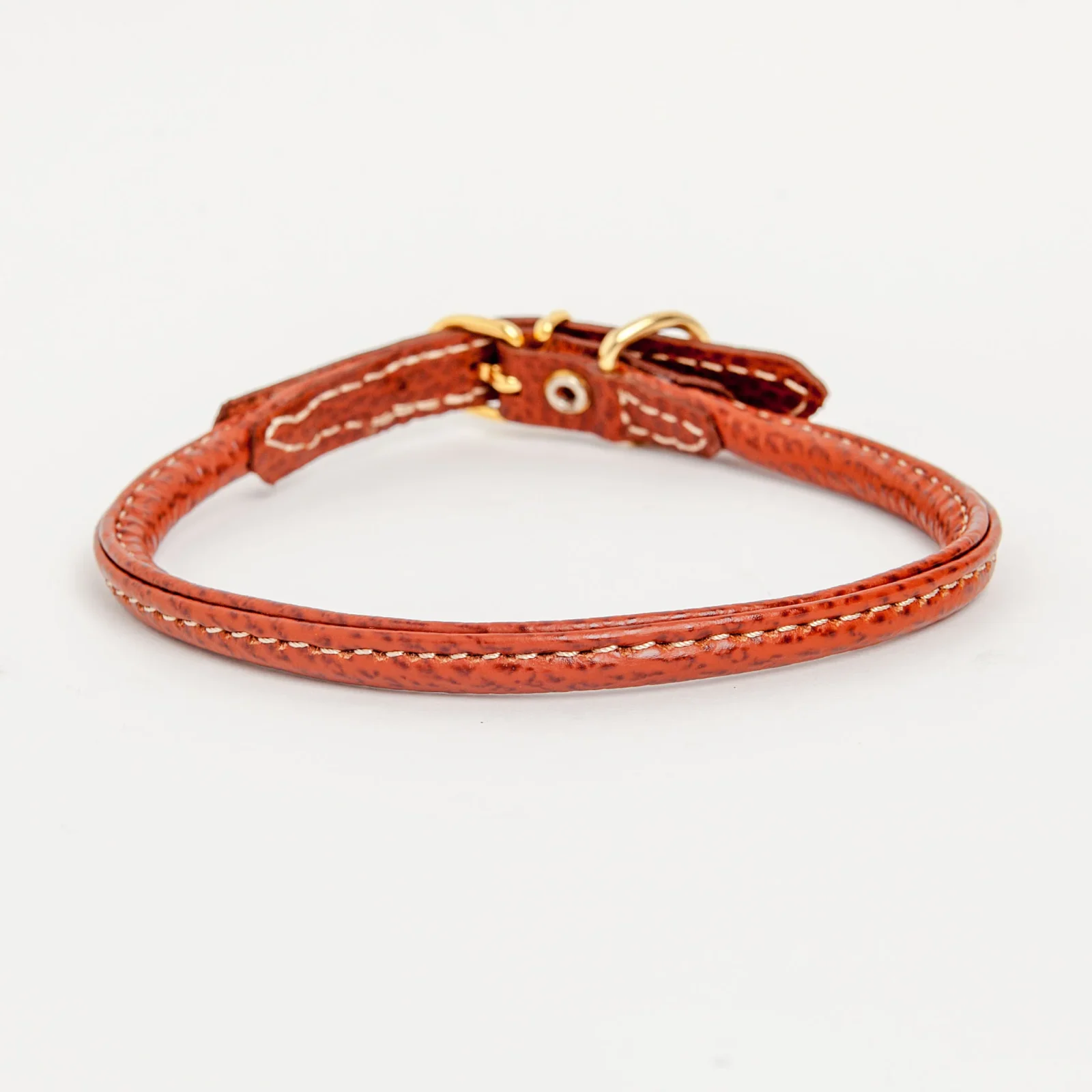 Italian Rolled Leather Dog Collar in Brown - Image 2
