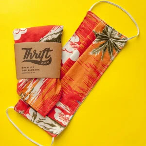 Face Mask & Dog Bandana Set in Orange Hawaiian