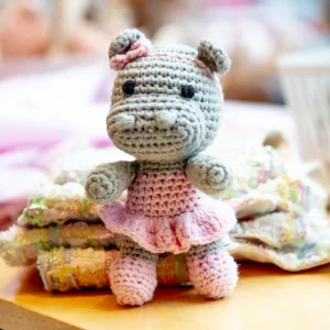 Hannah the Hippo Squeaky Knit Dog Toy