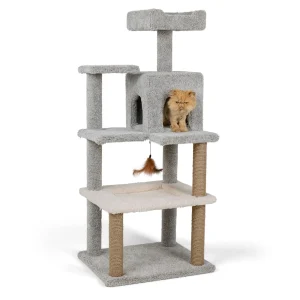 Whisker City® 55-in Multi 4-Level Carpet Cat Tower, Hammock Bed, Jute Scratching Posts