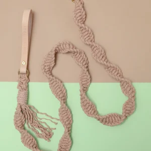 Macrame and Leather Dog Leash in Blush (Made in the USA)
