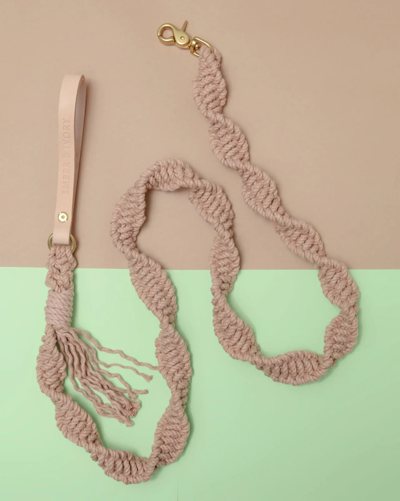 Macrame and Leather Dog Leash in Blush (Made in the USA)
