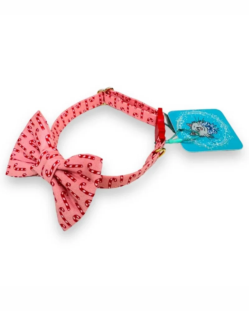 Candy Cane Cat Collar and Bowtie Set (Made in the USA) - Image 2