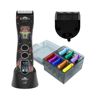 Flash5 Wolf Matte Black 5-in-1 Cordless Clipper with Comb Set and Detailer Blade by Kenchii