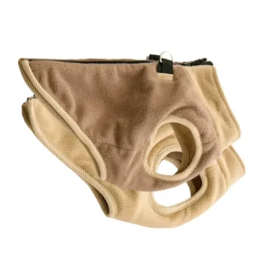 Zip Up Fleece Dog Harness Jacket in Toasted Almond