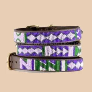 Yesterday Today Tomorrow Beaded Leather Dog Collar (FINAL SALE)