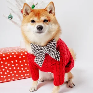 Classic Cable Knit Dog Cardigan in Red