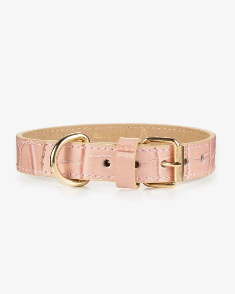 Lia Crocodile Print Leather Dog Collar in Pale Pink (Made in Italy) (FINAL SALE) - Image 2