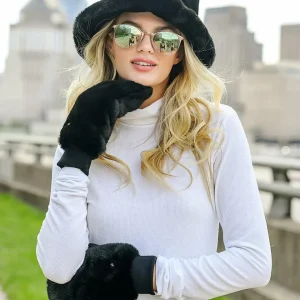 Le Mink Faux Fur Dog Walking Mittens in Black