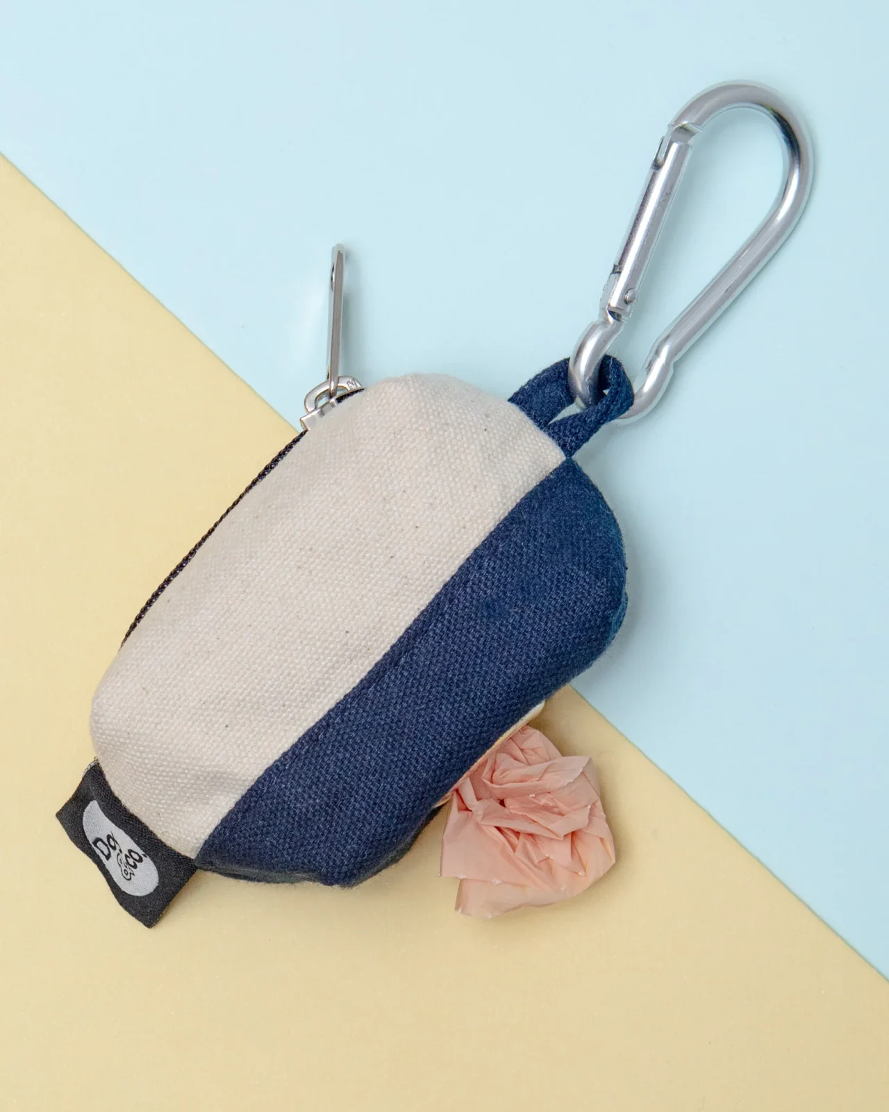 Canvas Clean-Up Poo Bag Roll Holder in Natural + Navy - Image 2