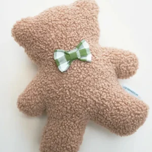 Lavender Brown Bear Plush Dog Toy with Forest Gingham Bowtie (Made in the USA)