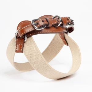 Aria Textile Dog Harness in Natural + Tobacco (Made in Italy)