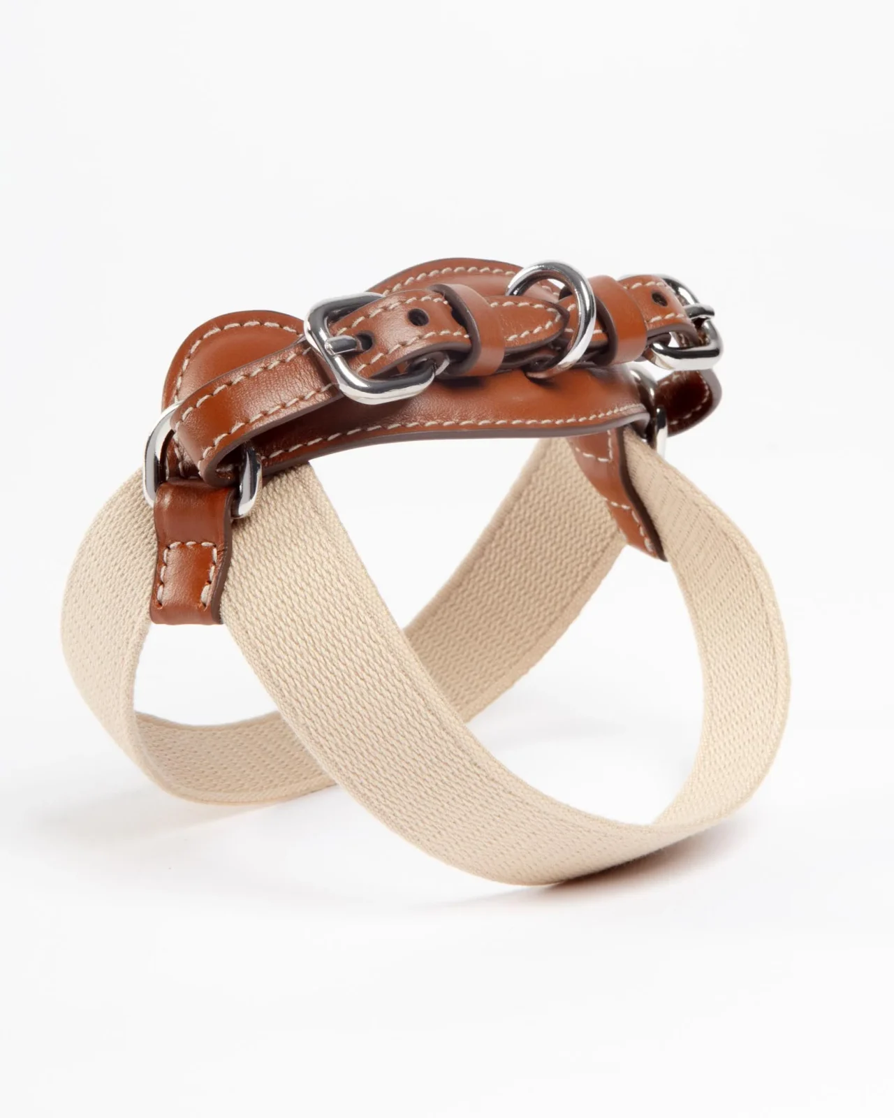 Aria Textile Dog Harness in Natural + Tobacco (Made in Italy)
