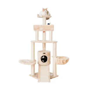 Armarkat 58-in Faux Fur Multi-Level Real Wood Cat Tree, Beige