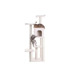 Armarkat 68-in Classic Faux Fleece Real Wood Cat Tree Multi-Level Tower, Ivory