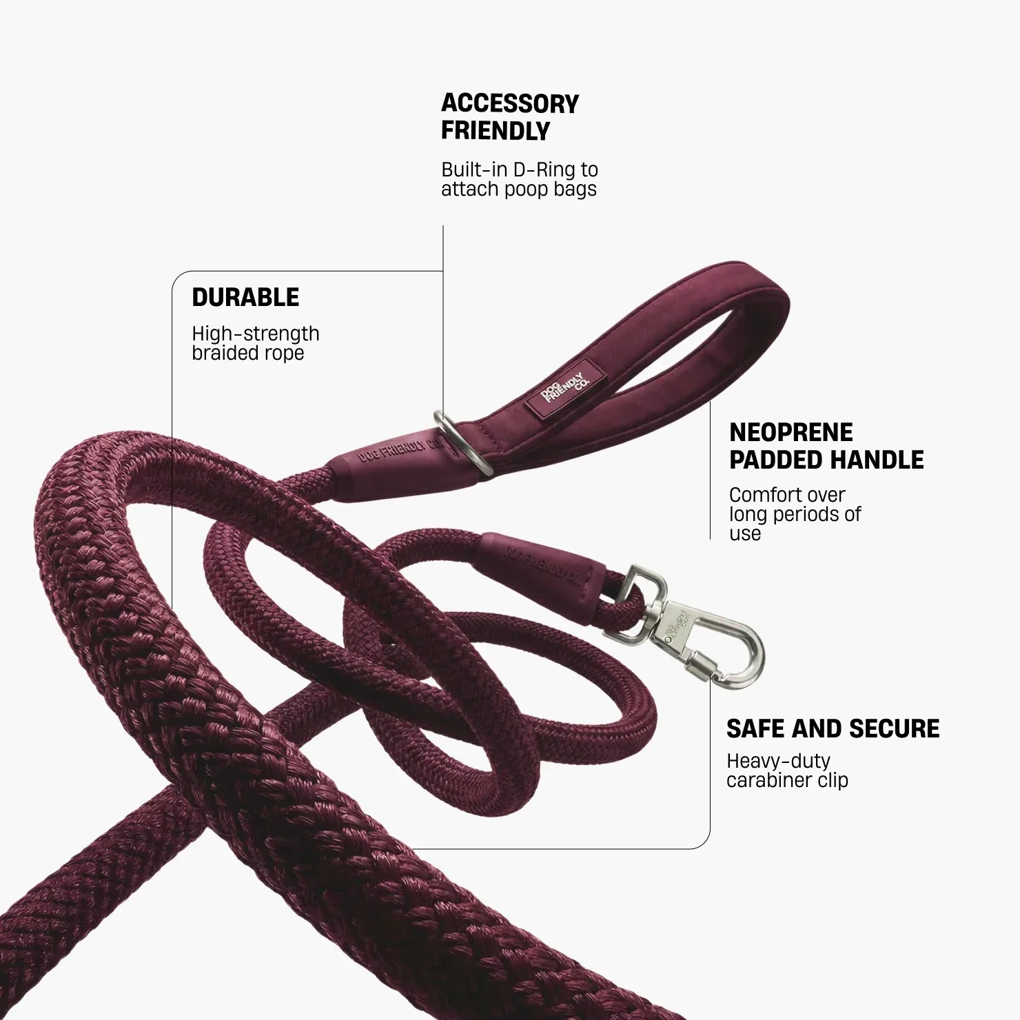 Rope Dog Leash - Burgundy - Image 2