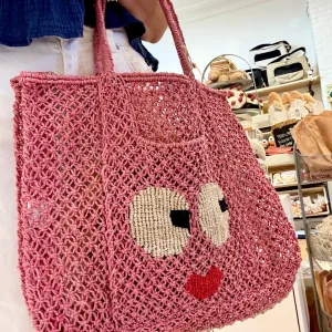 Florence Big Eyes Jute Bag in Berry