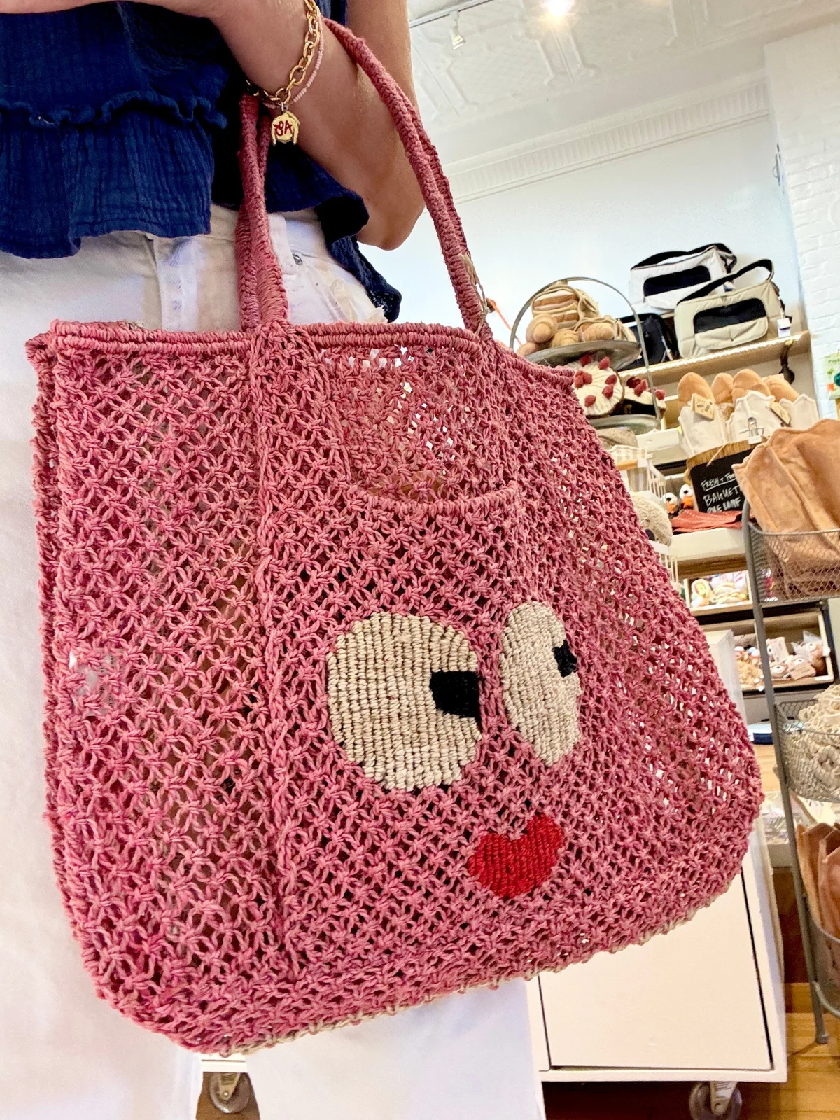 Florence Big Eyes Jute Bag in Berry
