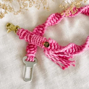 Macrame Seat Belt Dog Restraint in Hot Pink (Made in the USA)