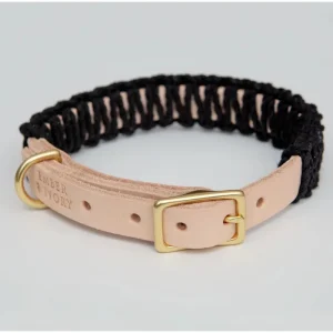 Macrame & Leather Dog Collar in Black w/ Natural (Made in the USA) (FINAL SALE)