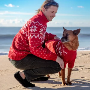 Warm-All-Winter Happy Hand Knit Human Snowflake Sweater in Red (FINAL SALE)