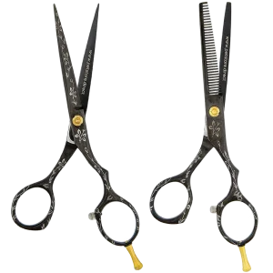 5.5" Black Floral Grooming Shear Set by PetStore.Direct