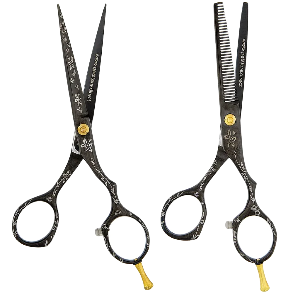 5.5" Black Floral Grooming Shear Set by PetStore.Direct