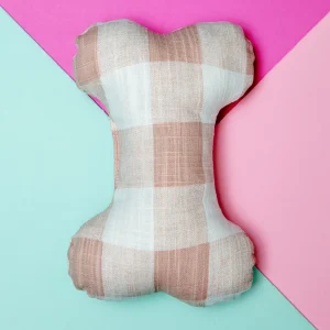 Blush Pink Gingham Dog Bone Squeaky Plush Toy (FINAL SALE)