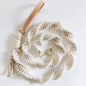 Macrame and Leather Dog Leash in Natural (Made in the USA)