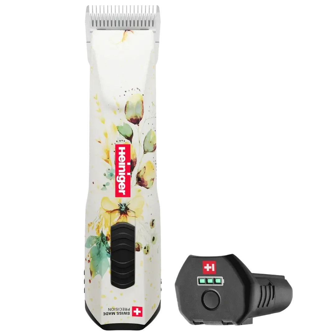 Opal White Floral Cordless Clipper with One Battery by Heiniger
