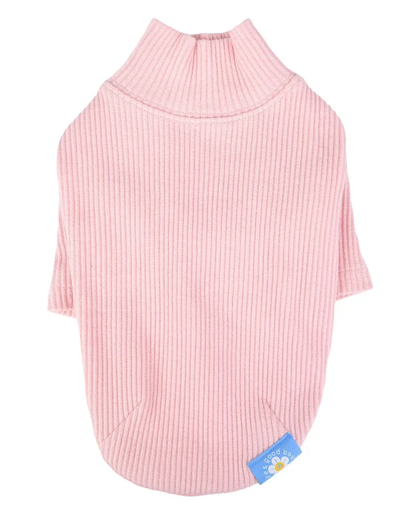 Ribbed Dog Turtleneck Tee In Pink((FINAL SALE)) - Image 2