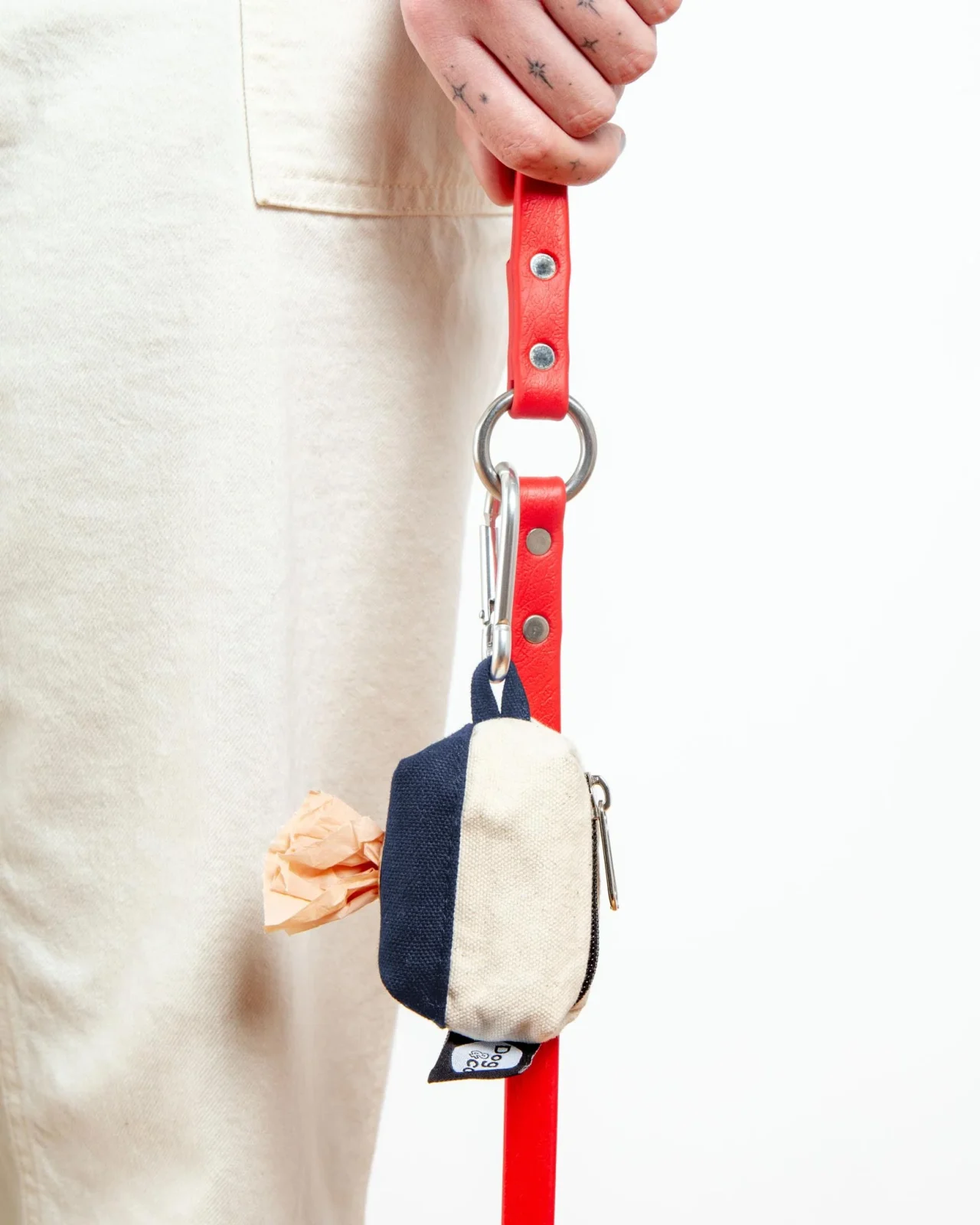 Canvas Clean-Up Poo Bag Roll Holder in Natural + Navy