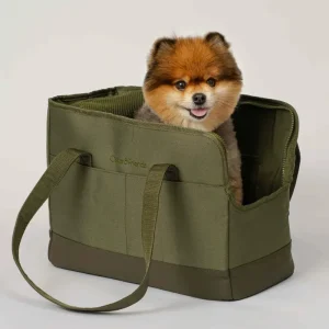 Open or Enclosed Pet Tote Bag in Olive Green