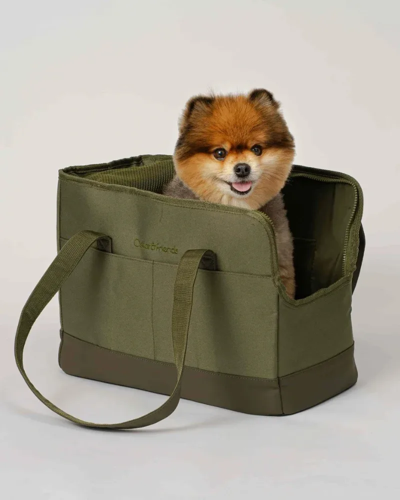 Open or Enclosed Pet Tote Bag in Olive Green