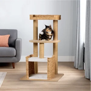 Whisker City® 40-in Multi 3-Level Whicker Cat Tower with Jute Scratching Posts, Dangling Toy
