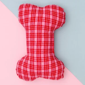 HTH x TFD Katherine Plaid Dog Bone Squeaky Toy (Made in the USA)