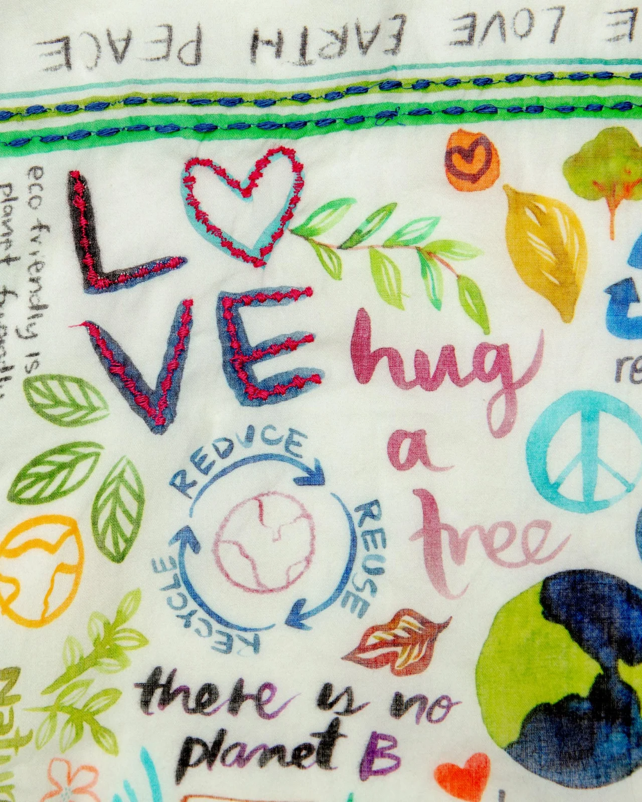 Peace, Love, Earth Embroidered Dog Bandana - Image 2