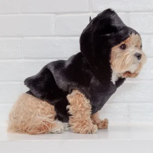 Faux Fur Dog Hoodie in Black <>