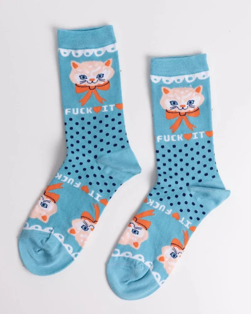 F*CK IT Cotton Kitty Crew Socks