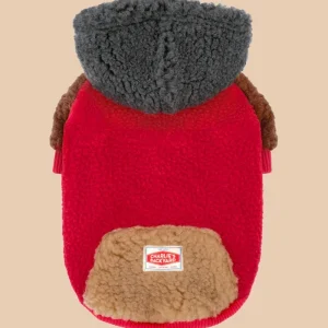 Cooper Plush Fleece Dog Hoodie in Red <>