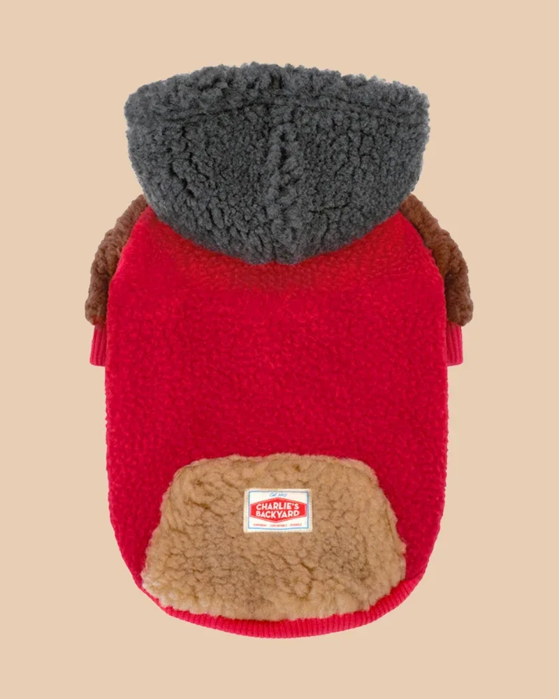 Cooper Plush Fleece Dog Hoodie in Red <>