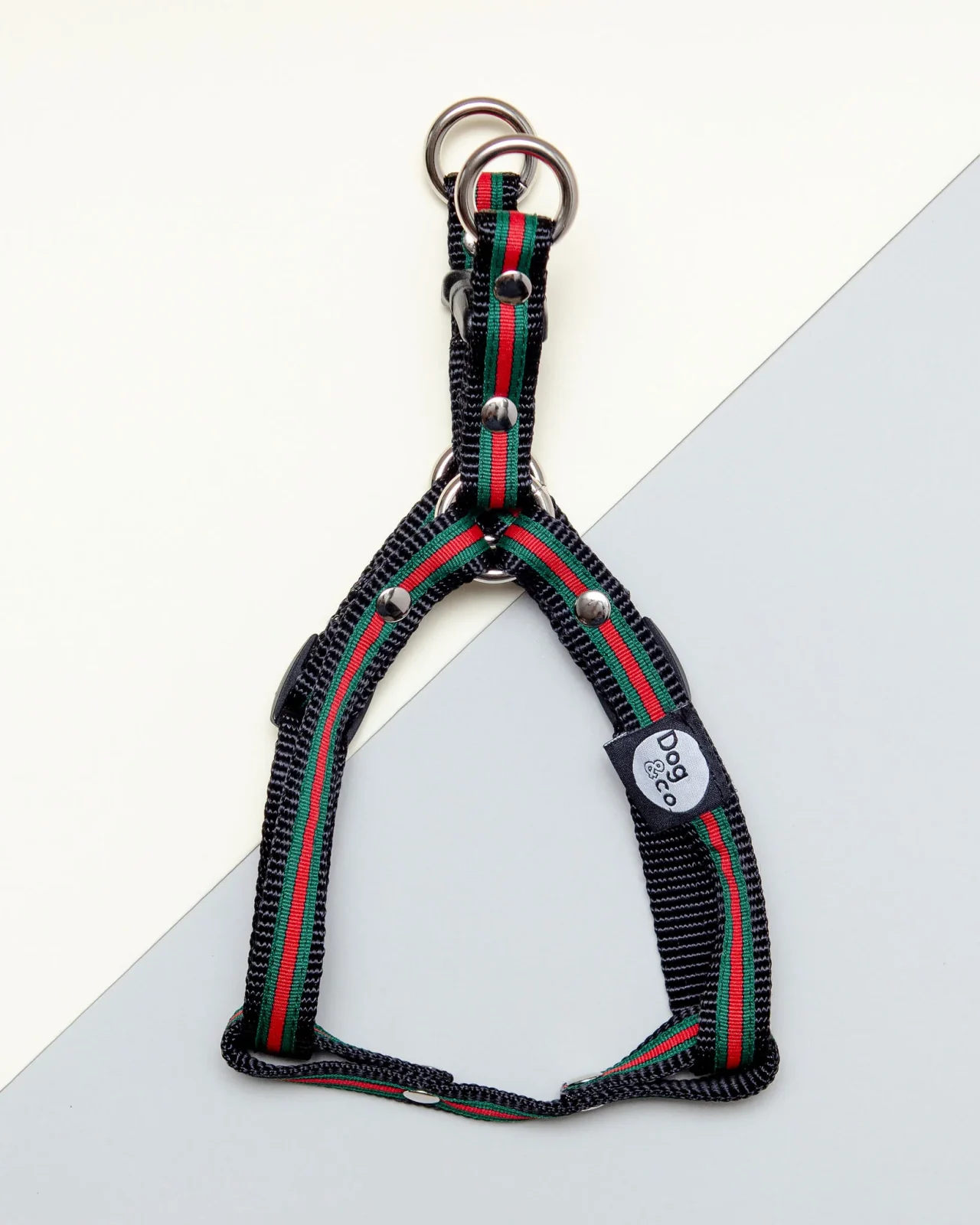 Step-In Dog Harness in Luxe Green & Red Stripe (Made in NYC) - Image 2