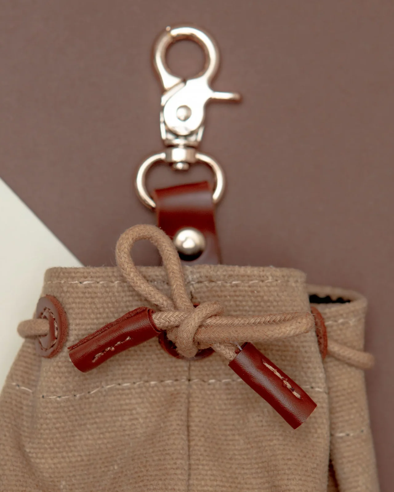Waxed Canvas and Vegan Leather Dog Treat Knapsack in Tan - Image 2