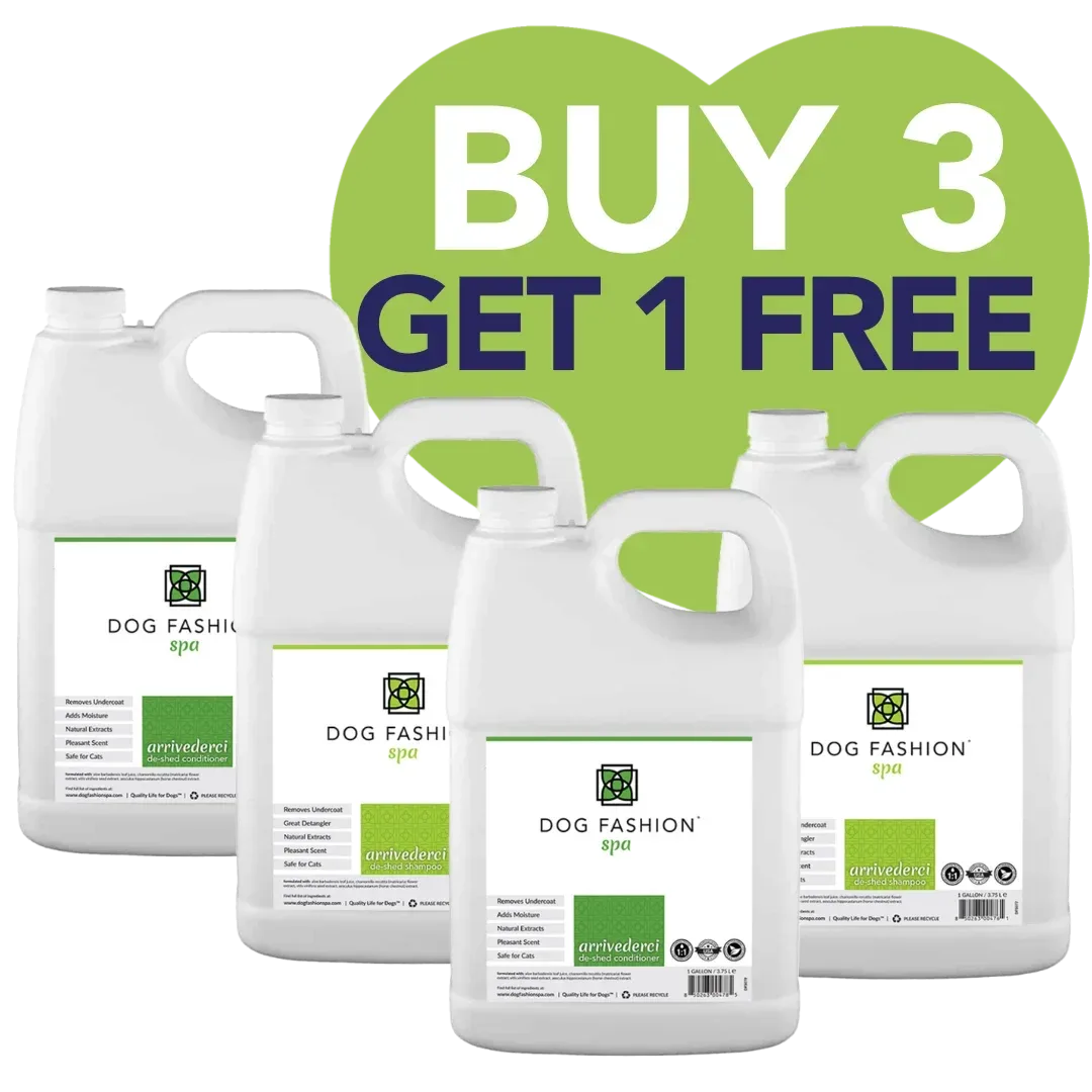 Arrivederci De-Shedding Gallon Shampoo and Conditioner Bundle Buy 3 Get 1 Free by Dog Fashion Spa