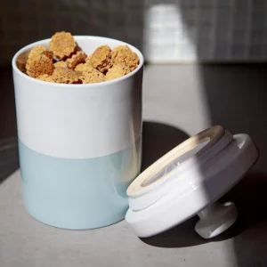 Ceramic Dog Treat Jar Dipped Color in Cloud