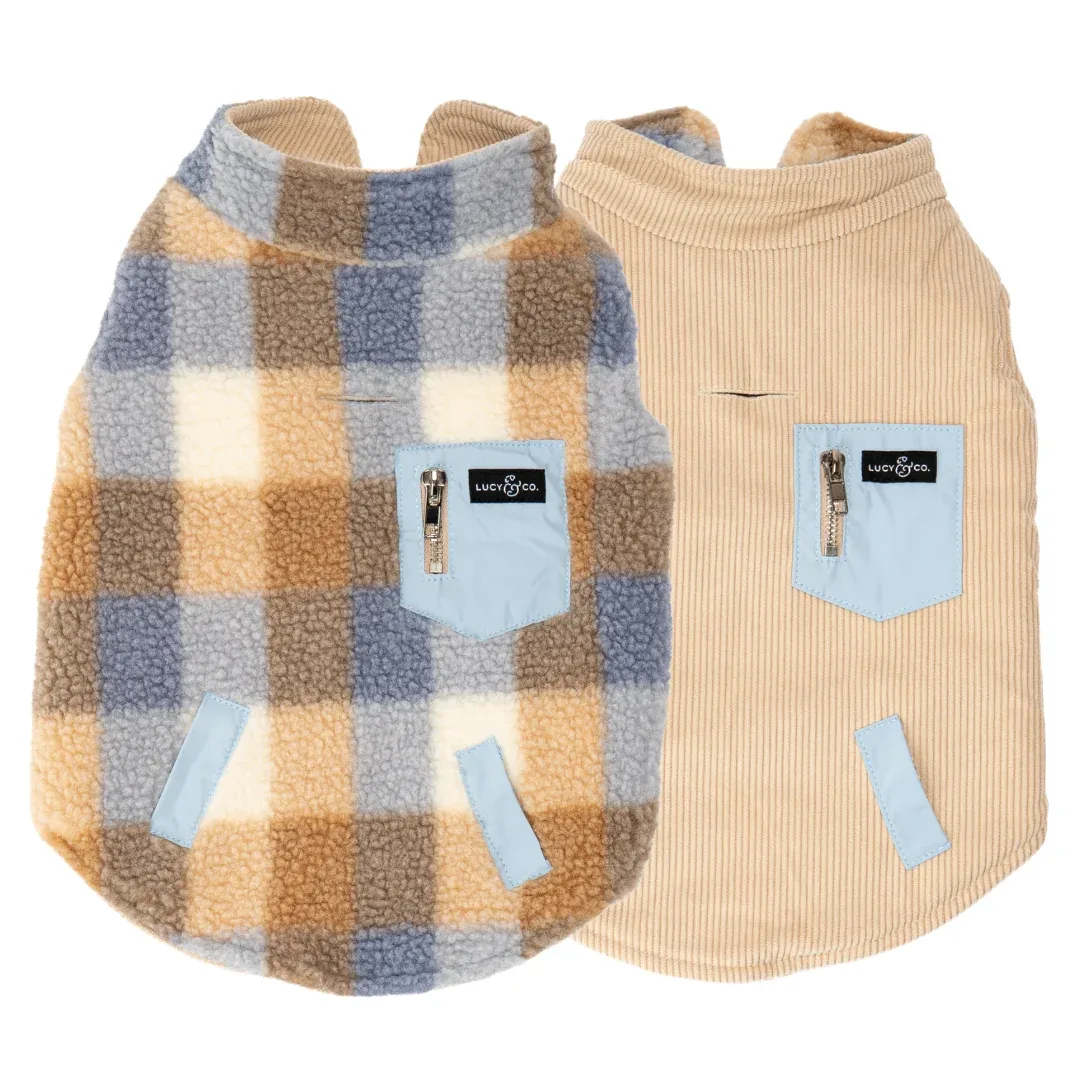 Blue Check Reversible Teddy Vest
